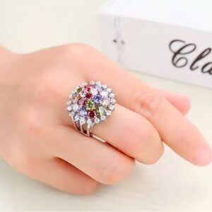 Multicolor Gemstone Cluster Statement Ring